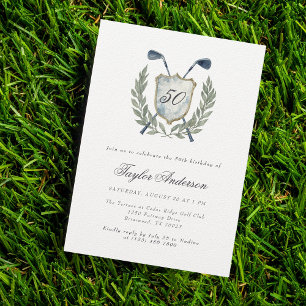 Elegantes Golf Wappen 50. Geburtstagsparty Golfing Einladung