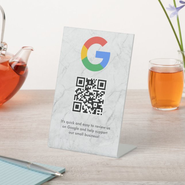 Elegantes Google-Bewertungen-QR-Code-Tischschild Sockelschild (In SItu)
