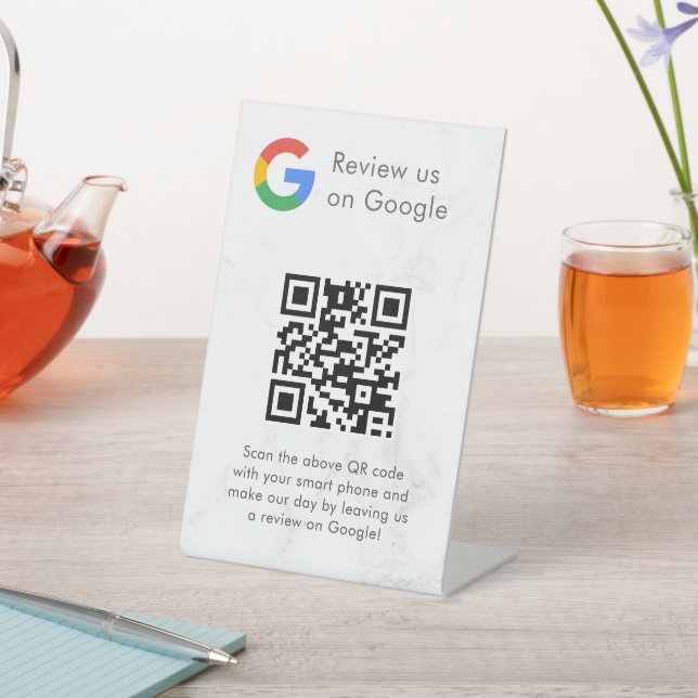 Elegantes Google-Bewertungen-QR-Code-Tischschild Sockelschild (In SItu)