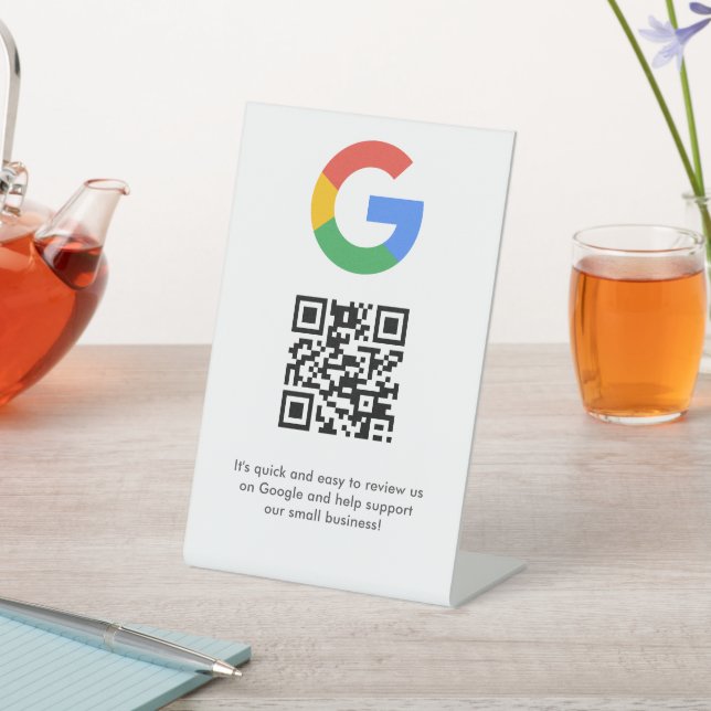 Elegantes Google-Bewertungen-QR-Code-Tischschild Sockelschild (In SItu)