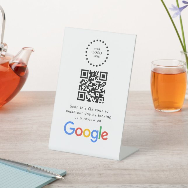 Elegantes Google-Bewertungen-QR-Code-Tischschild Sockelschild (In SItu)