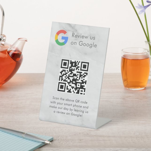 Elegantes Google-Bewertungen-QR-Code-Tischschild Sockelschild (In SItu)