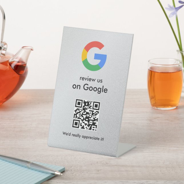 Elegantes Google-Bewertungen-QR-Code-Tischschild Sockelschild (In SItu)