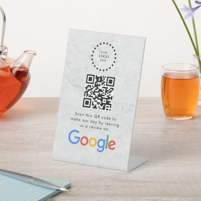 Elegantes Google-Bewertungen-QR-Code-Tischschild Sockelschild (In SItu)