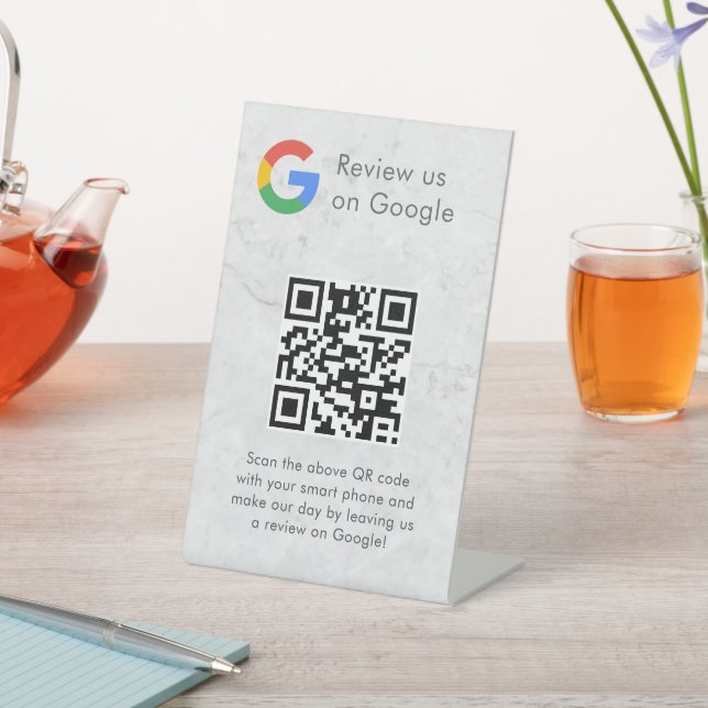 Elegantes Google-Bewertungen-QR-Code-Tischschild Sockelschild (In SItu)