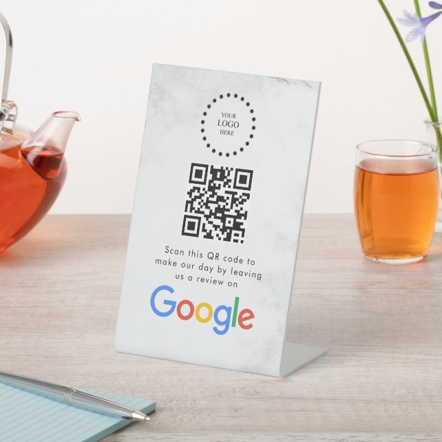 Elegantes Google-Rezensions-QR-Code-Tischschild Sockelschild (In SItu)