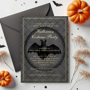 Elegantes Gothic Bat Halloween Kostüm Party Gold Folieneinladung