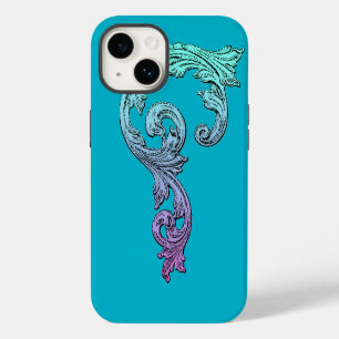 Elegantes Gothic-Design in Blau iPhone 14 Hülle