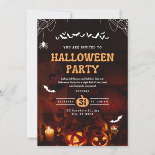 Elegantes Gothic Halloween Schwarz Gold Fledermäus Einladung