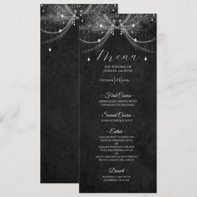 Elegantes Gothic Hochzeitsmenü Menükarte (Vorne/Hinten)