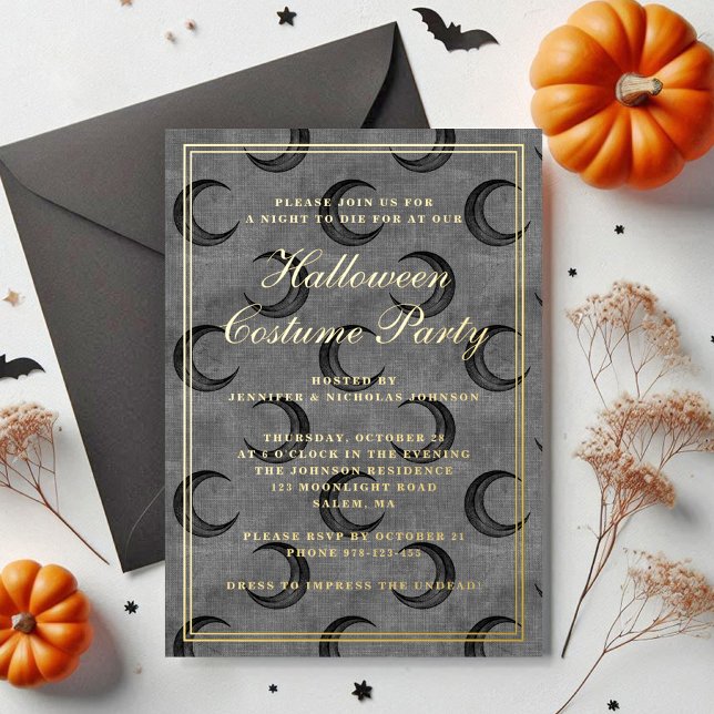 Elegantes Gothic Moon Halloween Kostüm Party Folieneinladung (Elegant Gothic Moon Halloween Costume Party Foil Invitation)