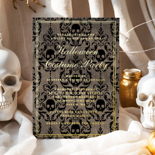 Elegantes Gothic Skull Halloween-Kostüm-Party Folieneinladung