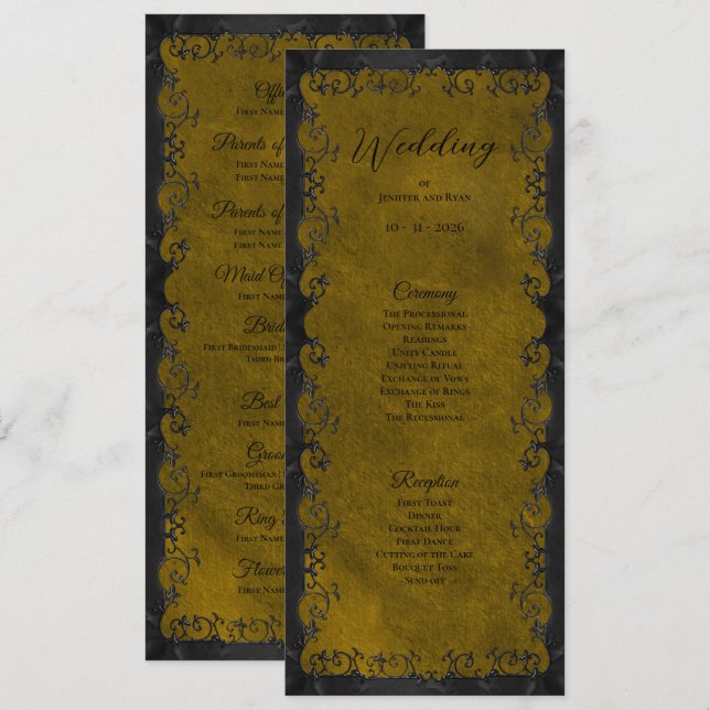 Elegantes gothisches Hochzeitsprogramm Menükarte (Vorne/Hinten)