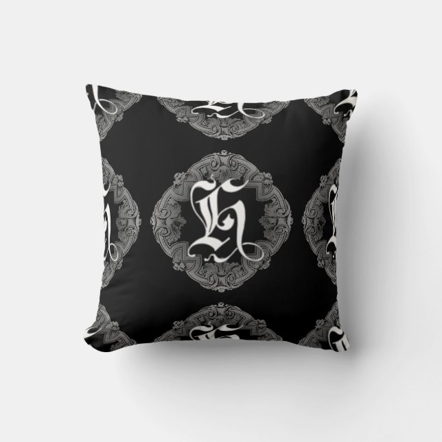 Elegantes gothisches Initial-H-Kissen Kissen (Vorderseite)