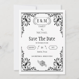 Elegantes gothisches schwarzes und weißes Hochzeit Save The Date