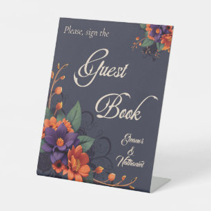 Elegantes gotisches 3D-Blumen-Schild Gästebuch Hoc Sockelschild