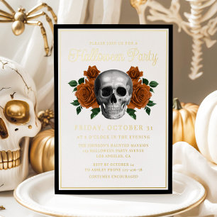Elegantes Gotisches Blumengestein Halloween Gold Folieneinladung