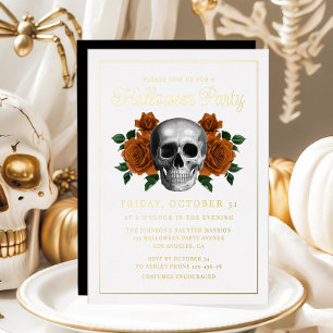Elegantes Gotisches Blumengestein Halloween Gold Folieneinladung