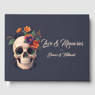 Elegantes gotisches florales Totenkopf-Hochzeitsgä Gästebuch