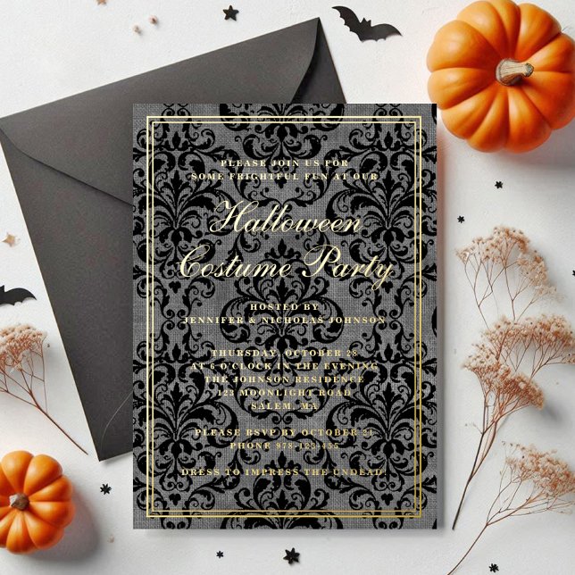 Elegantes Gotisches Halloween-KostümParty Folieneinladung (Elegant Gothic Halloween Costume Party Foil Invitation)