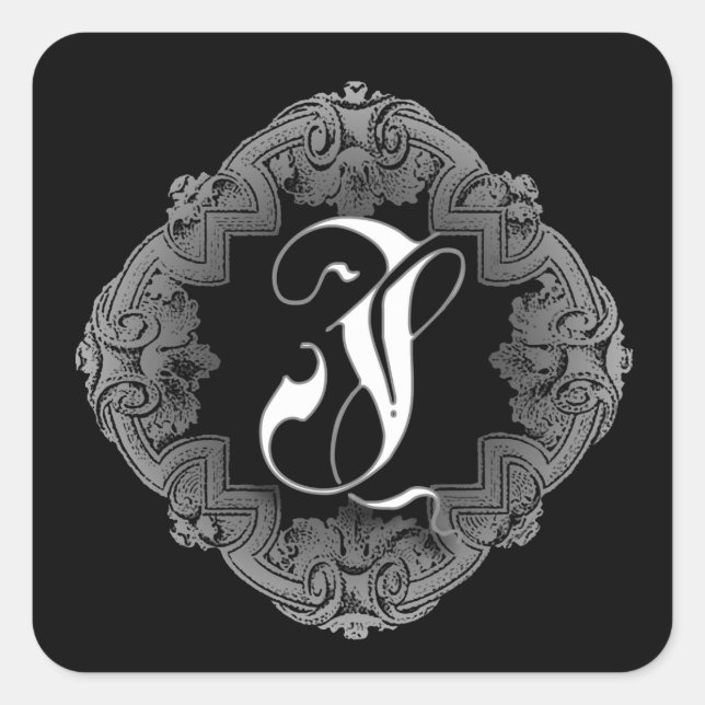 Elegantes gotisches Initial J Quadratischer Aufkleber (Vorderseite)
