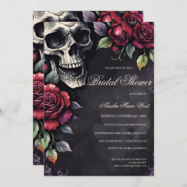 Elegantes Gotisches Skull & Rose Brautparty Einladung