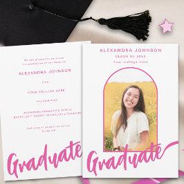 Elegantes Graduate Foto Arch Pink Script Ankündigung