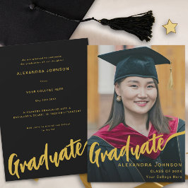 Elegantes Graduate Foto Gold Script Black Ankündigung
