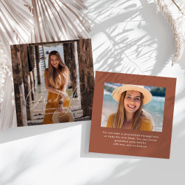 Elegantes Graduate Script Foto Terracotta Mitteilungskarte