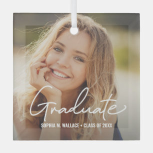 Elegantes Graduate Script Personalisiertes Foto Ornament Aus Glas