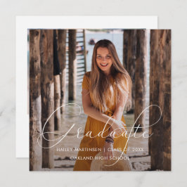 Elegantes Graduate White Script-Foto Mitteilungskarte
