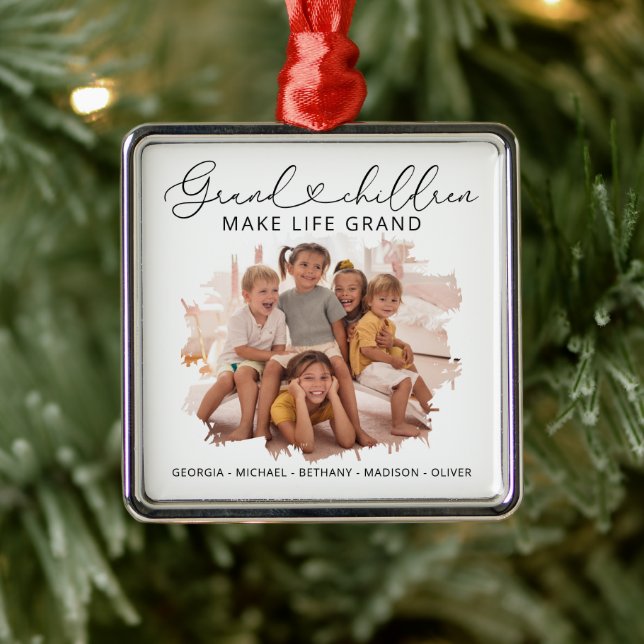 Elegantes Grandchildren Foto Weihnachten Ornament Aus Metall (Baum)