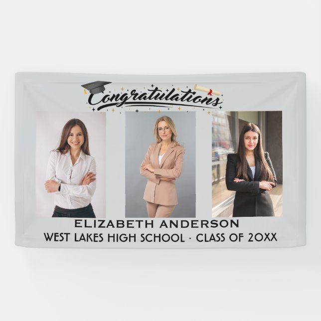 Elegantes Gratulationsskript Abschlussfoto 3 Banner (Horizontal)
