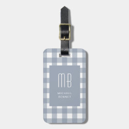 Elegantes grau-blaues Gingham-Monogramm Gepäckanhänger