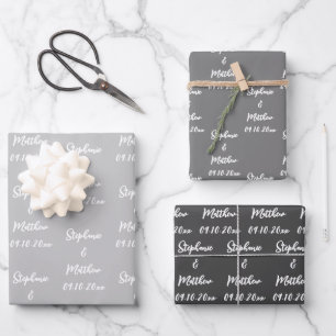 Elegantes Grau Braut Bräutigam Namen Hochzeiten Geschenkpapier Set