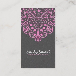 Elegantes Grau Damast rosa Vintage-Spitze Visitenkarte