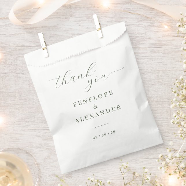 Elegantes Grau Grün Kalligrafie Geschenktütchen (Ausgeschnitten)