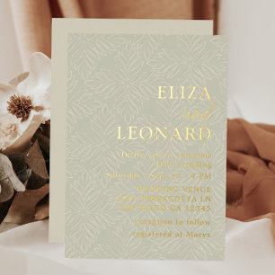 Elegantes Grau Grün und Gold Minimalistisch Folieneinladung