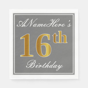 Elegantes Grau, Imitat-Gold16. Geburtstag; Serviette
