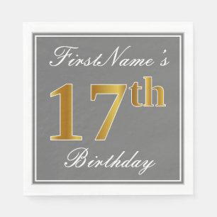 Elegantes Grau, Imitat-Gold17. Geburtstag; Serviette