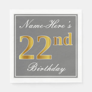 Elegantes Grau, Imitat-Gold22. Geburtstag; Serviette