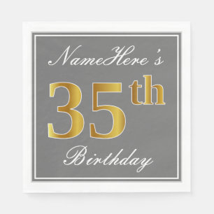Elegantes Grau, Imitat-Gold35. Geburtstag; Serviette
