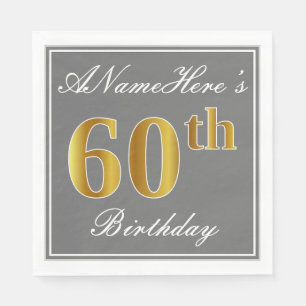 Elegantes Grau, Imitat-Gold60. Geburtstag; Serviette