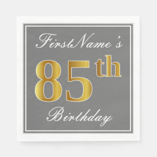 Elegantes Grau, Imitat-Gold85. Geburtstag; Serviette
