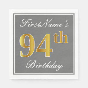 Elegantes Grau, Imitat-Gold94. Geburtstag; Serviette