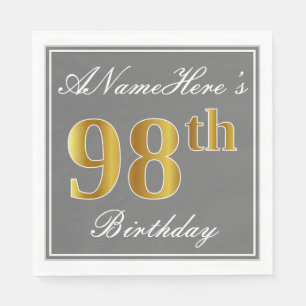 Elegantes Grau, Imitat-Gold98. Geburtstag; Serviette