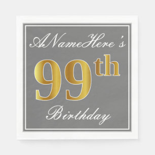 Elegantes Grau, Imitat-Gold99. Geburtstag; Serviette
