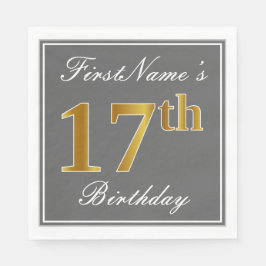 Elegantes Grau, Imitate Gold 17. Geburtstag; Indiv Serviette