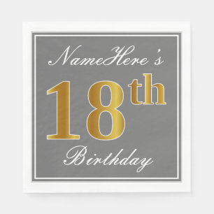 Elegantes Grau, Imitate Gold 18. Geburtstag; Indiv Serviette