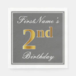 Elegantes Grau, Imitate Gold 2. Geburtstag + Indiv Serviette